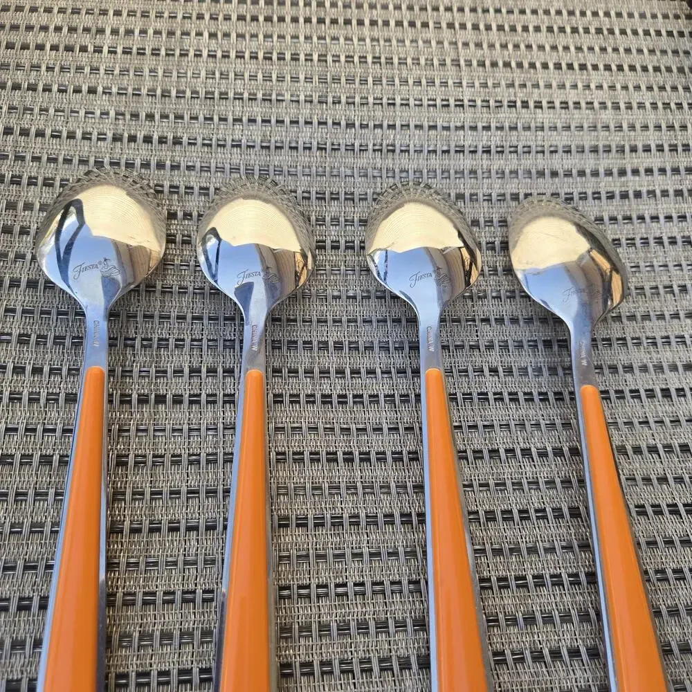 Fiesta Merengue Soup Spoons Flatware Lot of‎ 4 Tangerine Orange Fiestaware